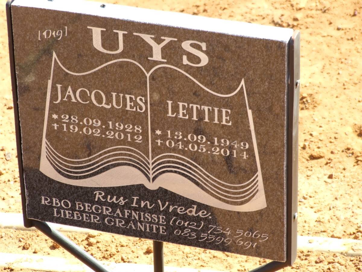 UYS Jacques 1928-2012 &amp; Lettie 1949-2014