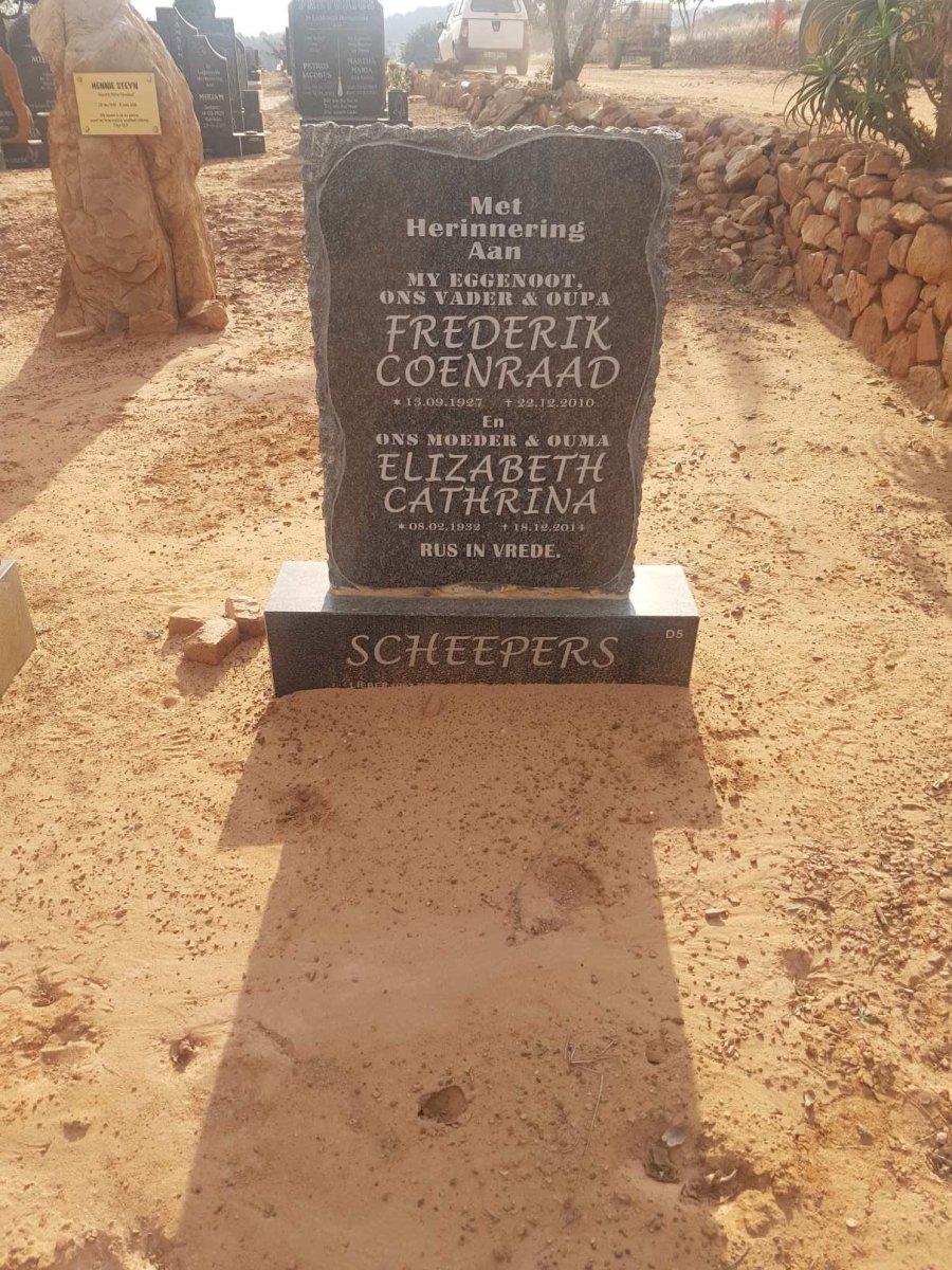 SCHEEPERS Frederik Coenraad 1927-2010 &amp; Elizabeth Cathrina 1932-2014