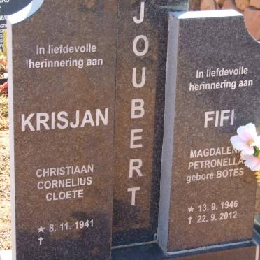 JOUBERT Christiaan Cornelius Cloete 1941 &amp; Magdalena Petronella BOTES 1946-2012