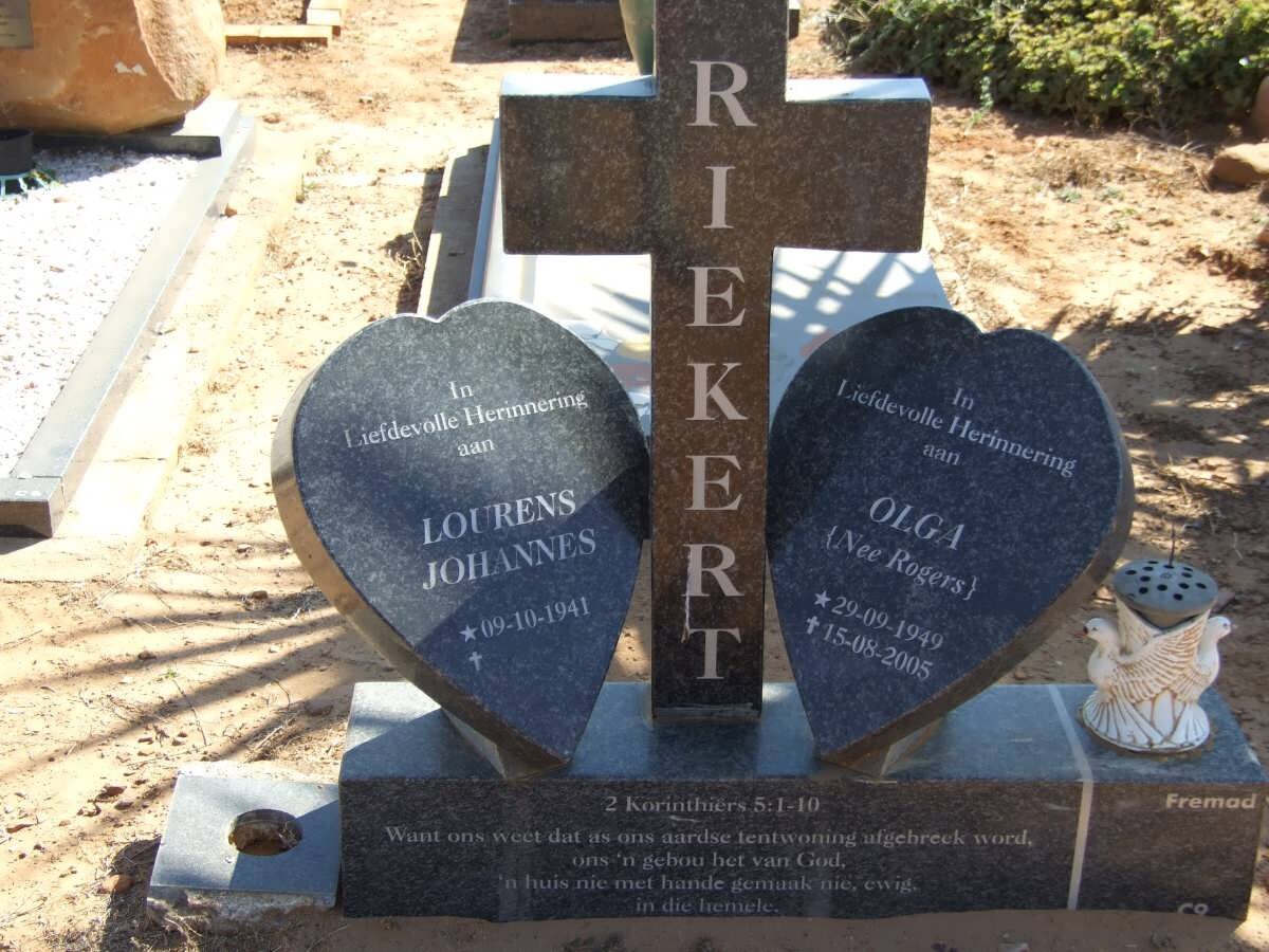 RIEKERT Lourens Johannes 1941- &amp; Olga ROGERS 1949-2005