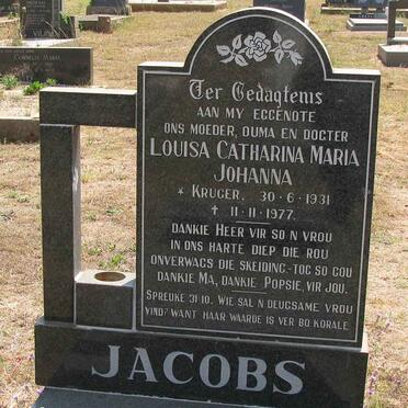 JACOBS Louisa Catharina Maria Johanna nee KRUGER 1931-1977