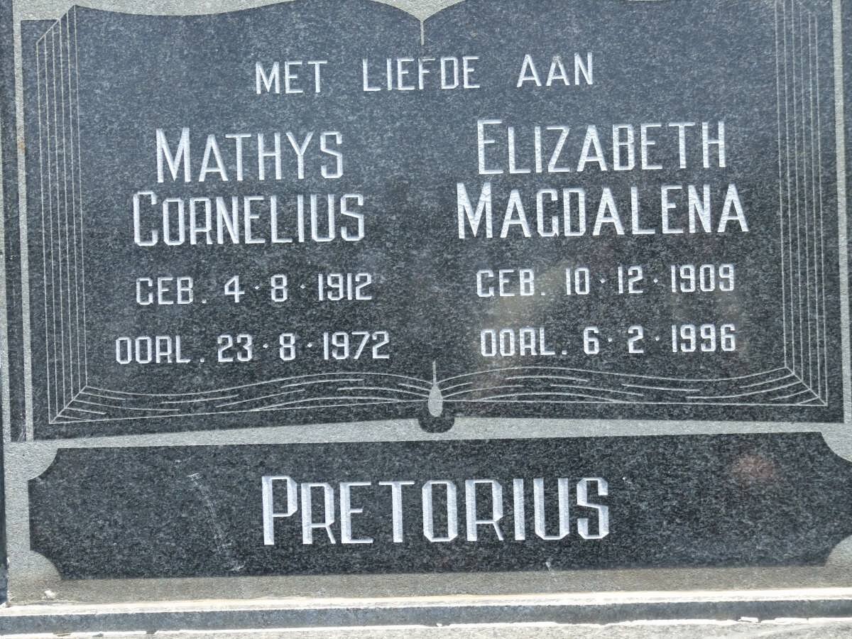 PRETORIUS Mathys Cornelius 1912-1972 &amp; Elizabeth Magdalena 1909-1996
