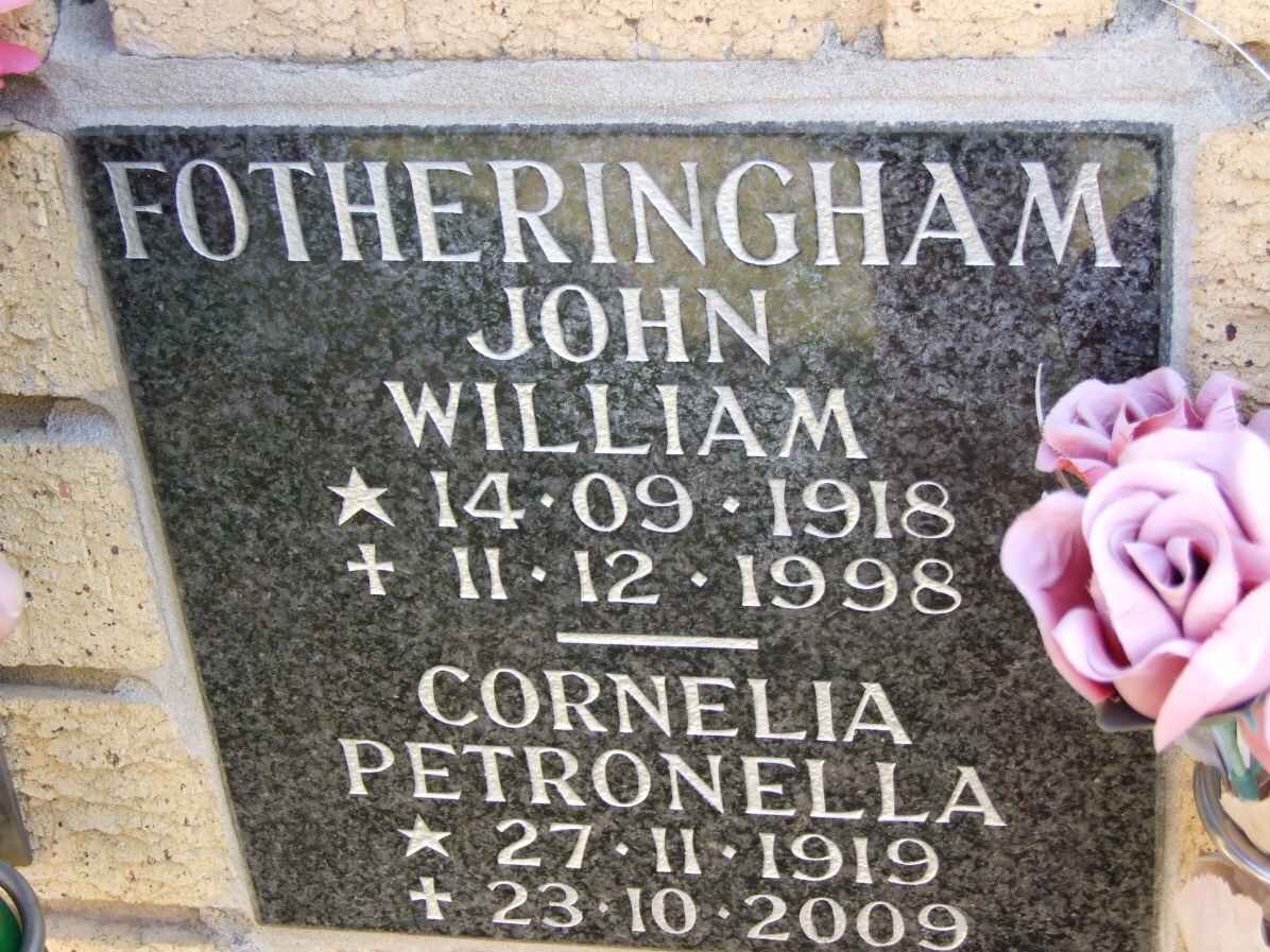 FOTHERINGHAM John William 1918-1998 &amp; Cornelia Petronella 1919-2009