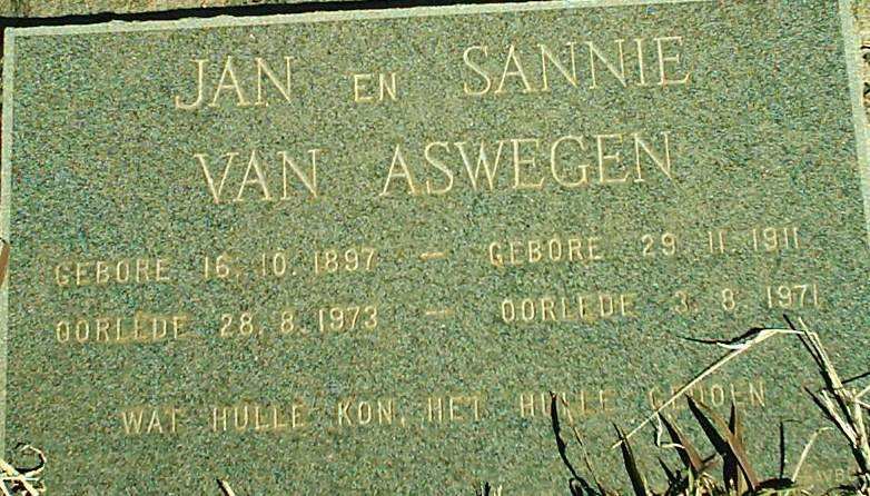 ASWEGEN Jan, van 1897-1973 &amp; Sannie 1911-1971