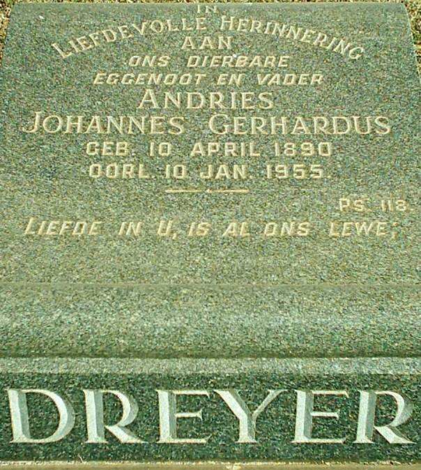 DREYER Andries Johannes Gerhardus 1890-1955