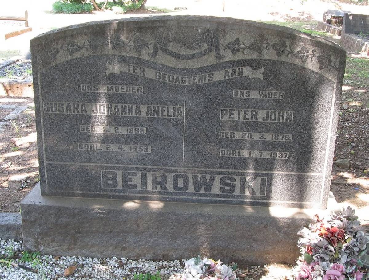 BEIROWSKI Peter John 1876-1937 &amp; Susara Johanna Amelia 1888-1959