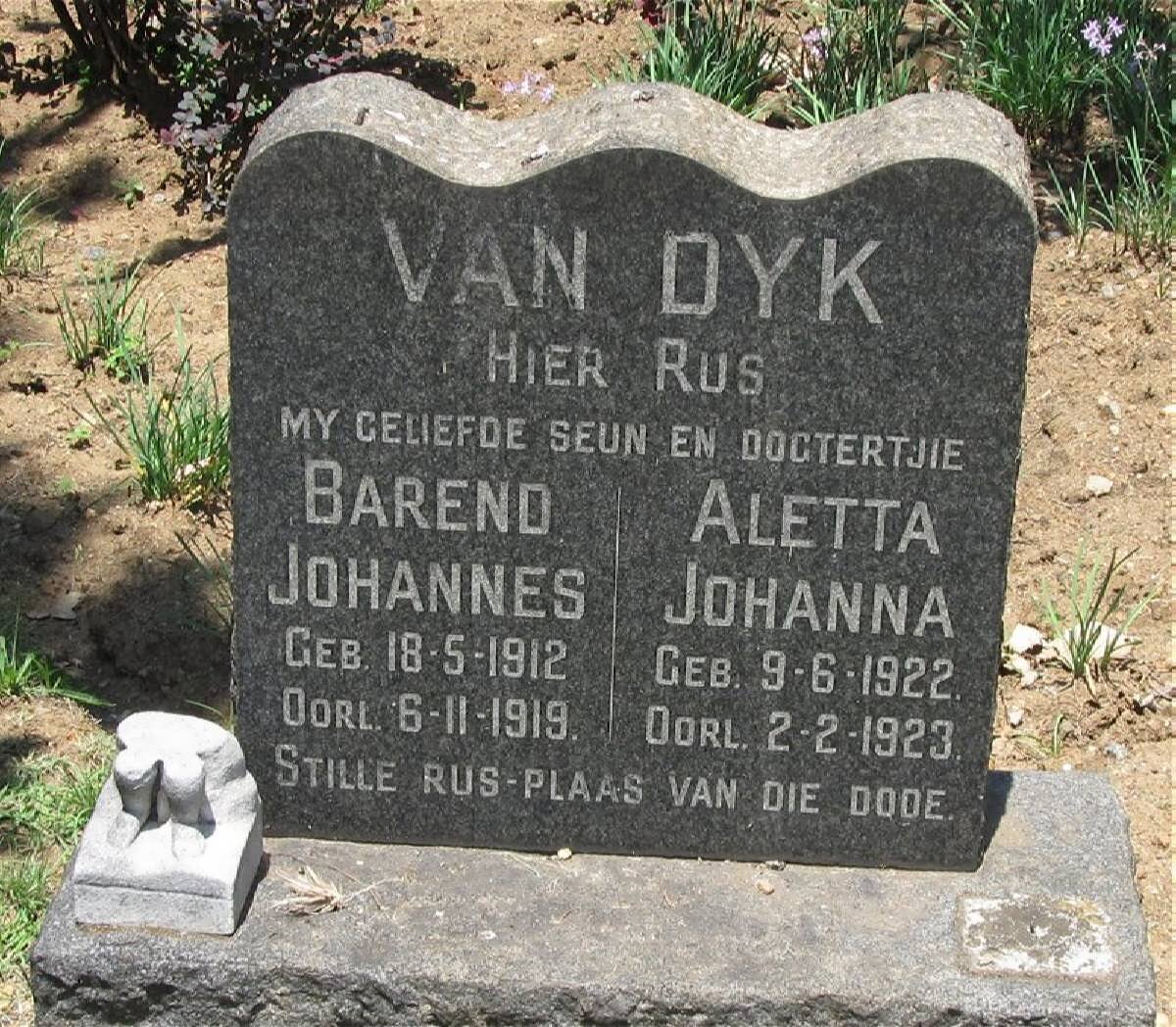 DYK Barend Johannes, van 1912-1919 :: VAN DYK Aletta Johanna 1922-1923 