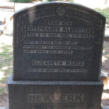 KLERK Stephanus Albertus, de 1862-1942 &amp; Elizabeth Maria 1865-1955 