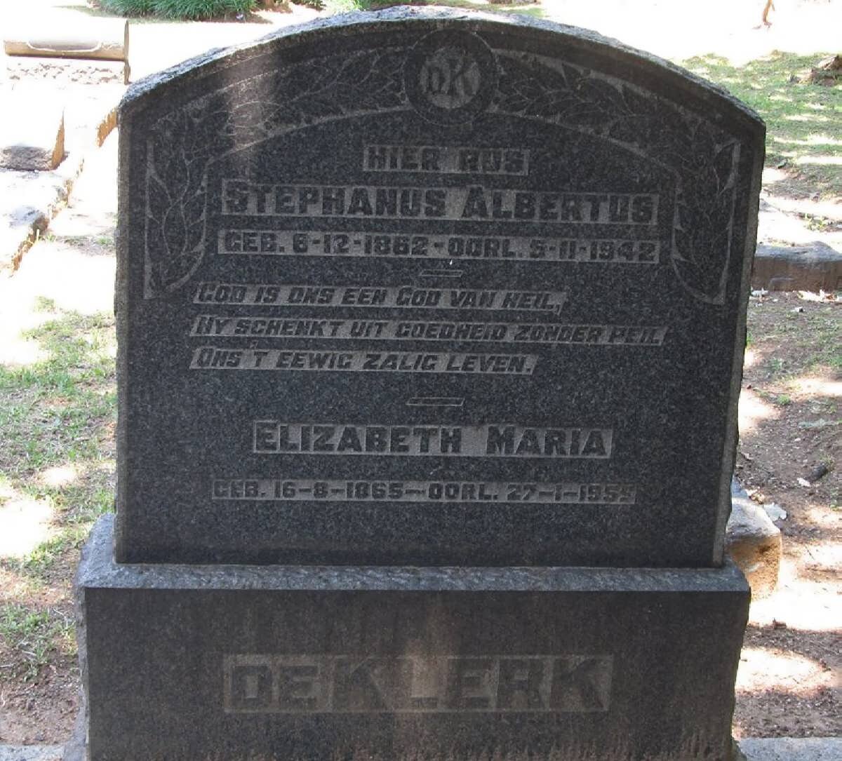 KLERK Stephanus Albertus, de 1862-1942 &amp; Elizabeth Maria 1865-1955 