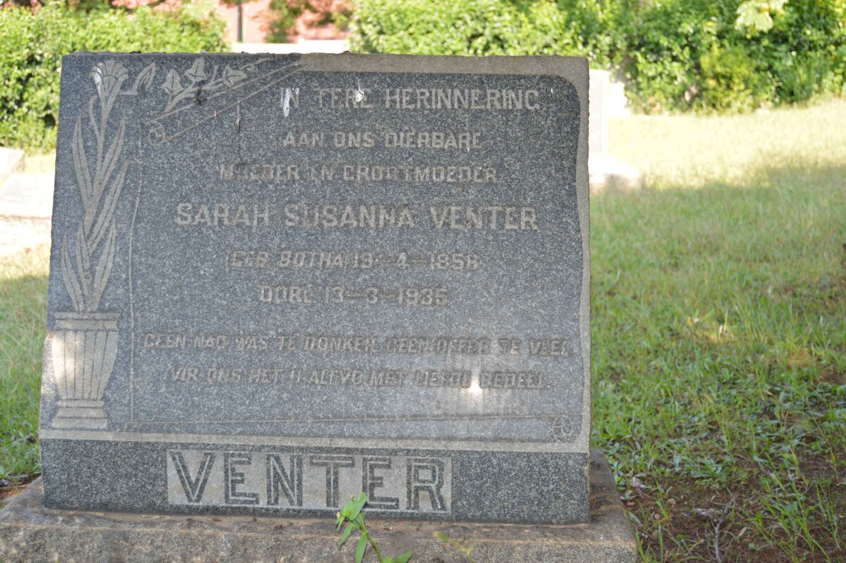 VENTER Sarah Susanna nee BOTHA 1856-1935