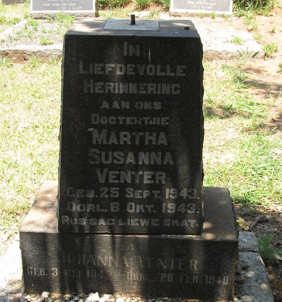 VENTER Martha Susanna 1943-1943 :: VENTER Johanna 1947-1948