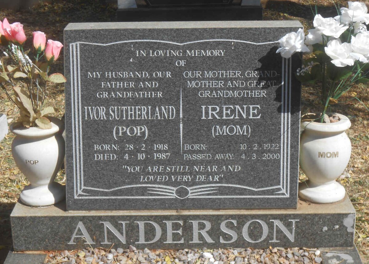 ANDERSON Ivor Sutherland 1918-1987 &amp; Irene 1922-2000