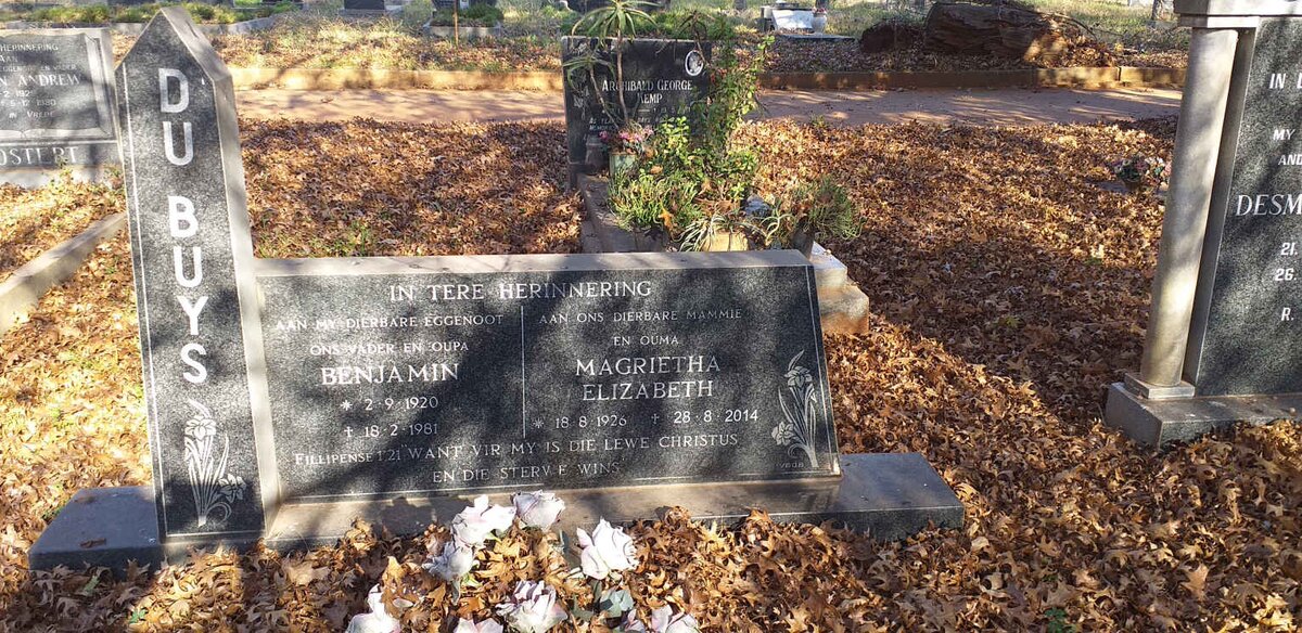 BUYS Benjamin, du 1920-1981 & Magrietha Elizabeth 1926-2014