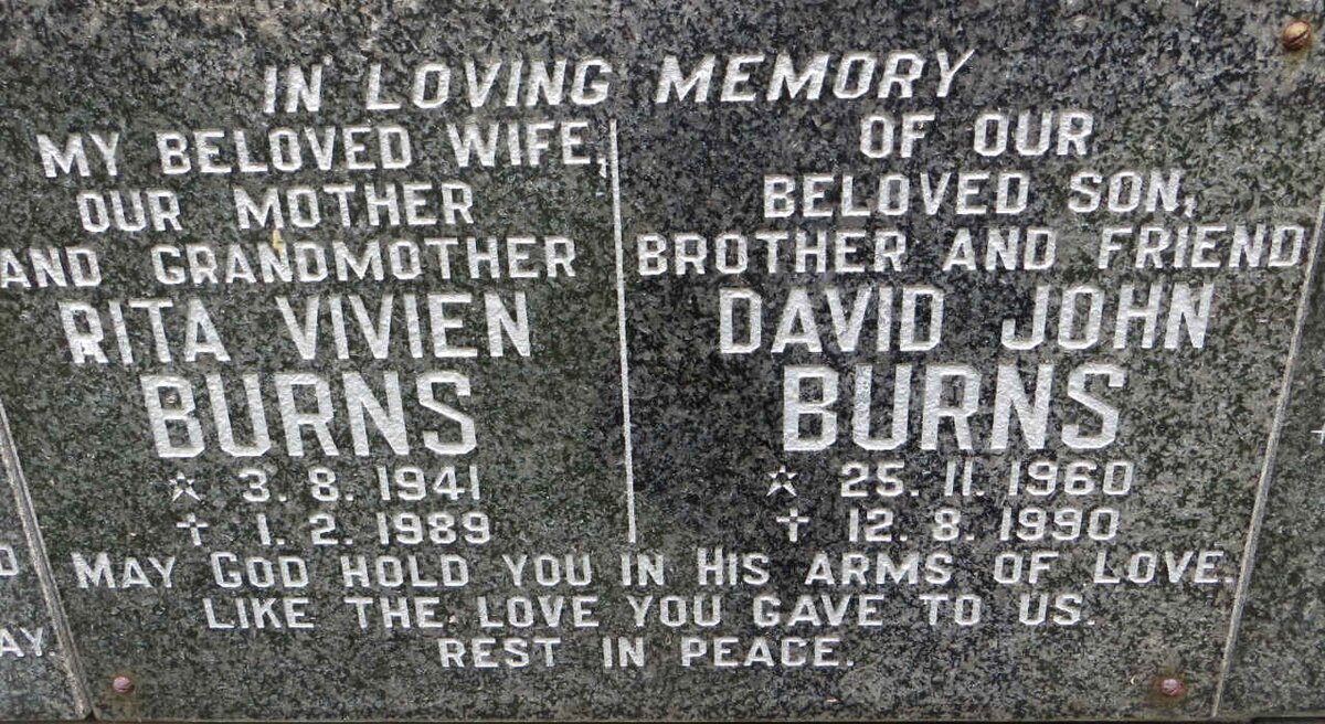 BURNS Rita Vivien 1941-1989 :: BURNS David John 1960-1990