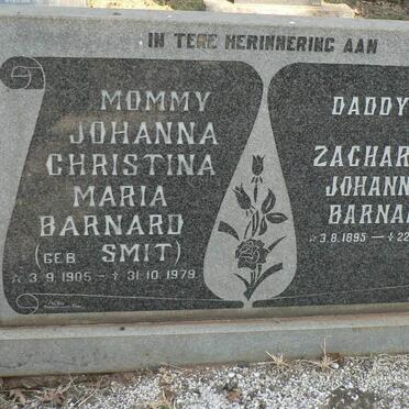 BARNARD Zacharias Johannes 1895-1969 &amp; Johanna Christina Maria SMIT 1905-1979