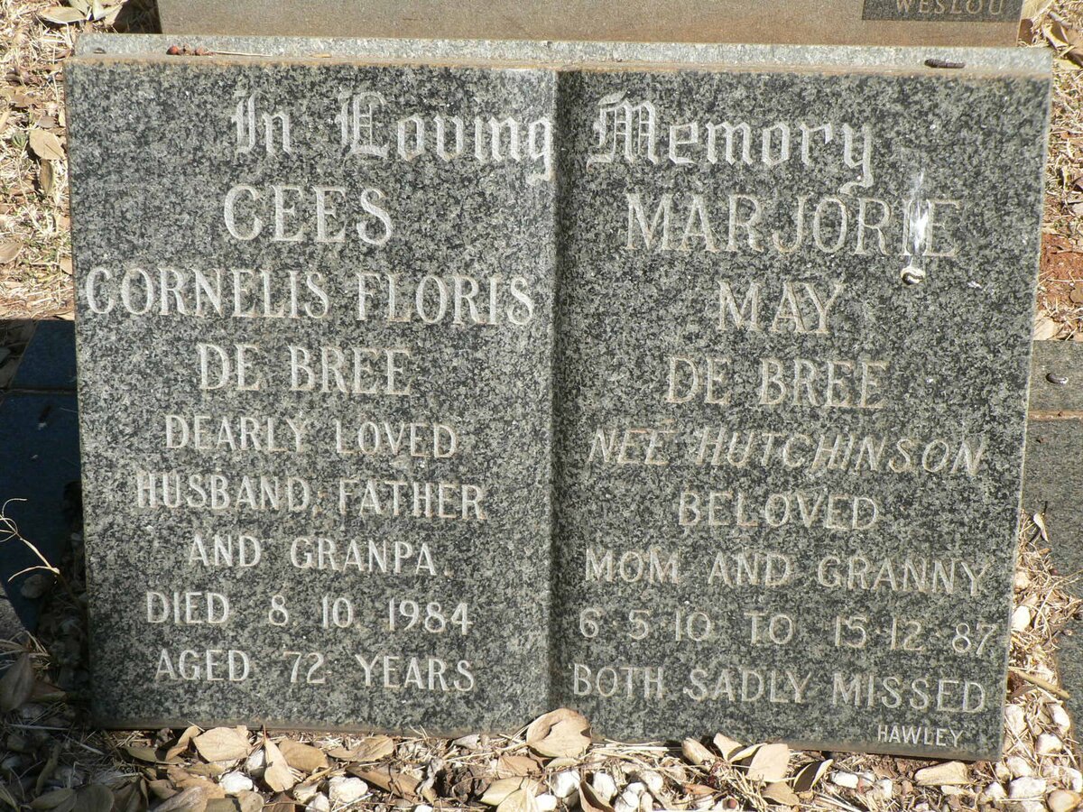 BREE Gees Cornelis Floris, de -1984 &amp; Marjorie May HUTCHINSON 1910-1987