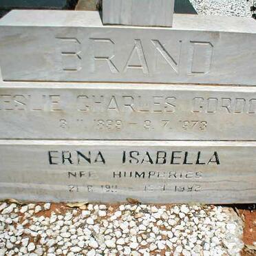BRAND Leslie Charles Gordon 1899-1973 &amp; Erna Isabella HUMPHRIES 1911-1992