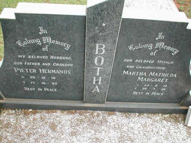 BOTHA Pieter Hermanus 1910-1983 &amp; Martha Mathilda Margaret 1913-1986