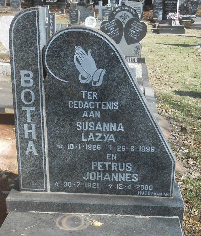 BOTHA Petrus Johannes 1921-2000 &amp; Susanna Lazya 1926-1996