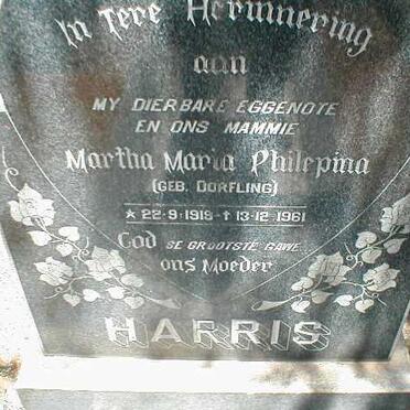 HARRIS Martha Maria Philepina nee DORFLING 1918-1961