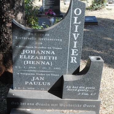 OLIVIER Jan Paulus 1926-1995 &amp; Johanna Elizabeth 1918-1995