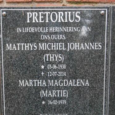 PRETORIUS Matthys Michiel Johannes 1938-2014 &amp; Martha Magdalena 1939-
