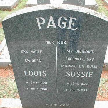 PAGE Louis 1920-1998 &amp; Sussie 1922-1972
