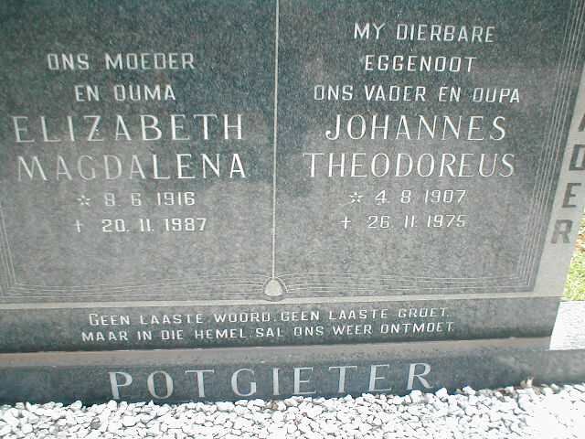 POTGIETER Johannes Theodoreus 1907-1975 &amp; Elizabeth Magdalena 1916-1987