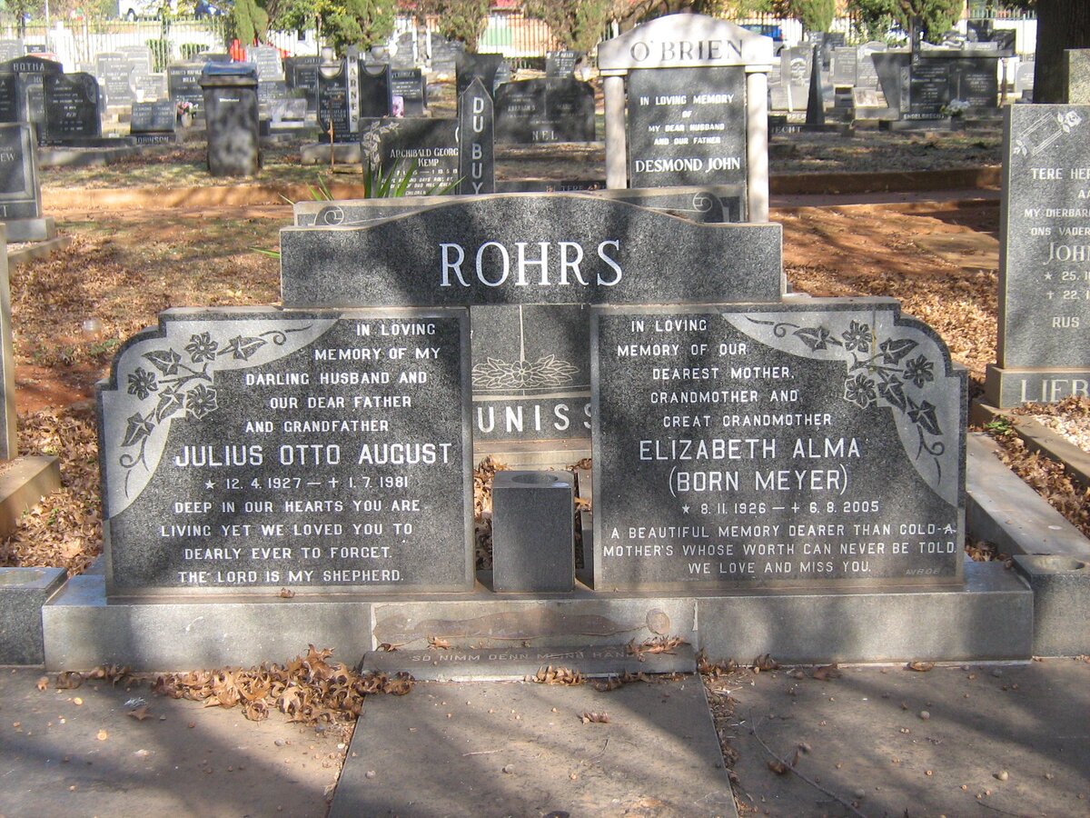 ROHRS Julius Otto August 1927-1981 &amp; Elizabeth Alma MEYER 1926-2005