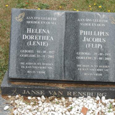 RENSBURG Phillipus Jacobus, Janse van 1931-2003 &amp; Helena Dorethea 1927-2002