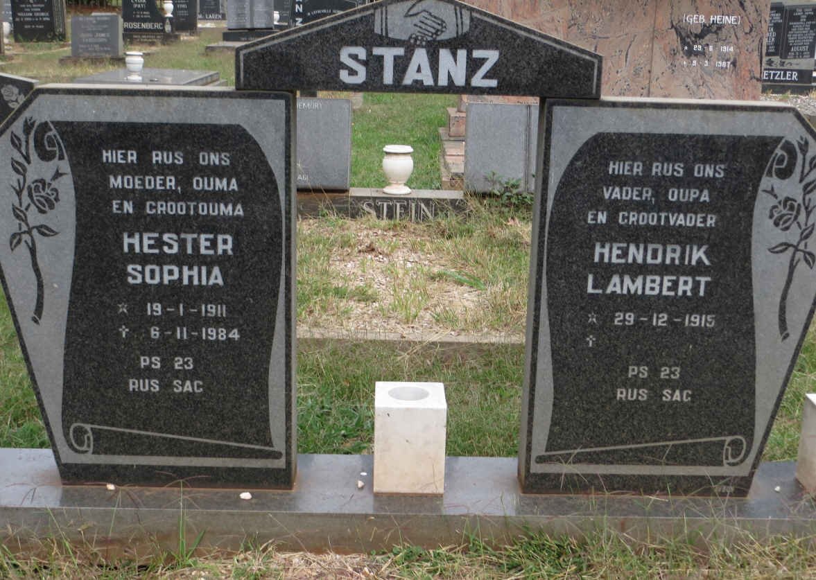 STANZ Hendrik Lambert 1915- &amp; Hester Sophia 1911-1984
