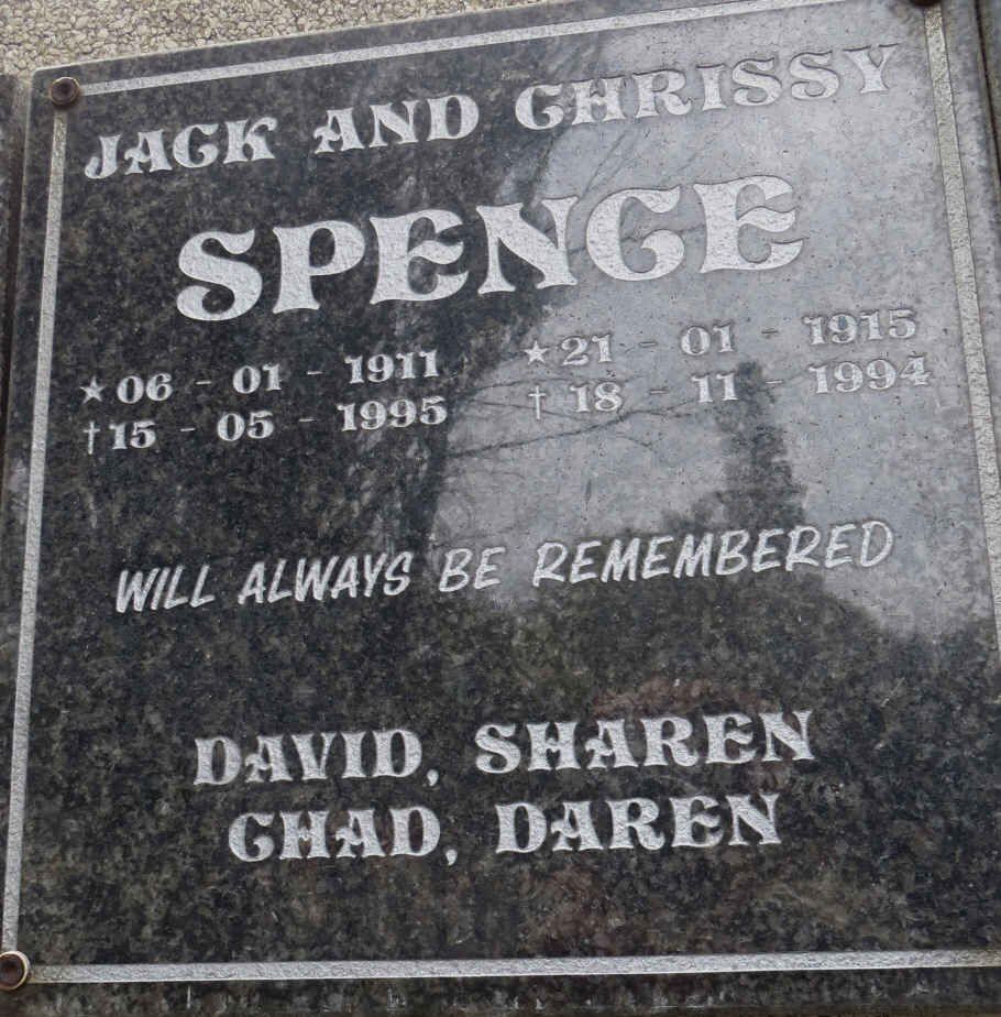 SPENCE Jack 1911-1995 &amp; Chrissy 1915-1994