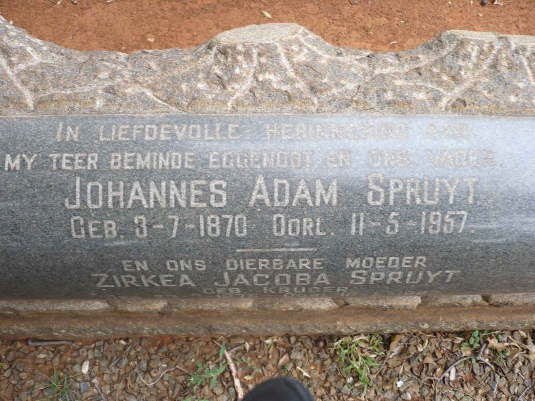 SPRUYT Johannes Adam 1870-1957 &amp; Zirkea Jacoba KRUGER 1875-1963