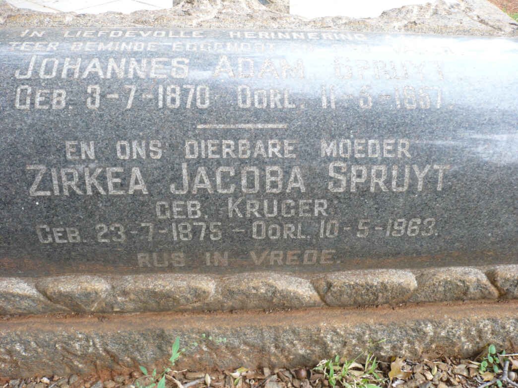 SPRUYT Johannes Adam 1870-1957 &amp; Zirkea Jacoba KRUGER 1875-1963
