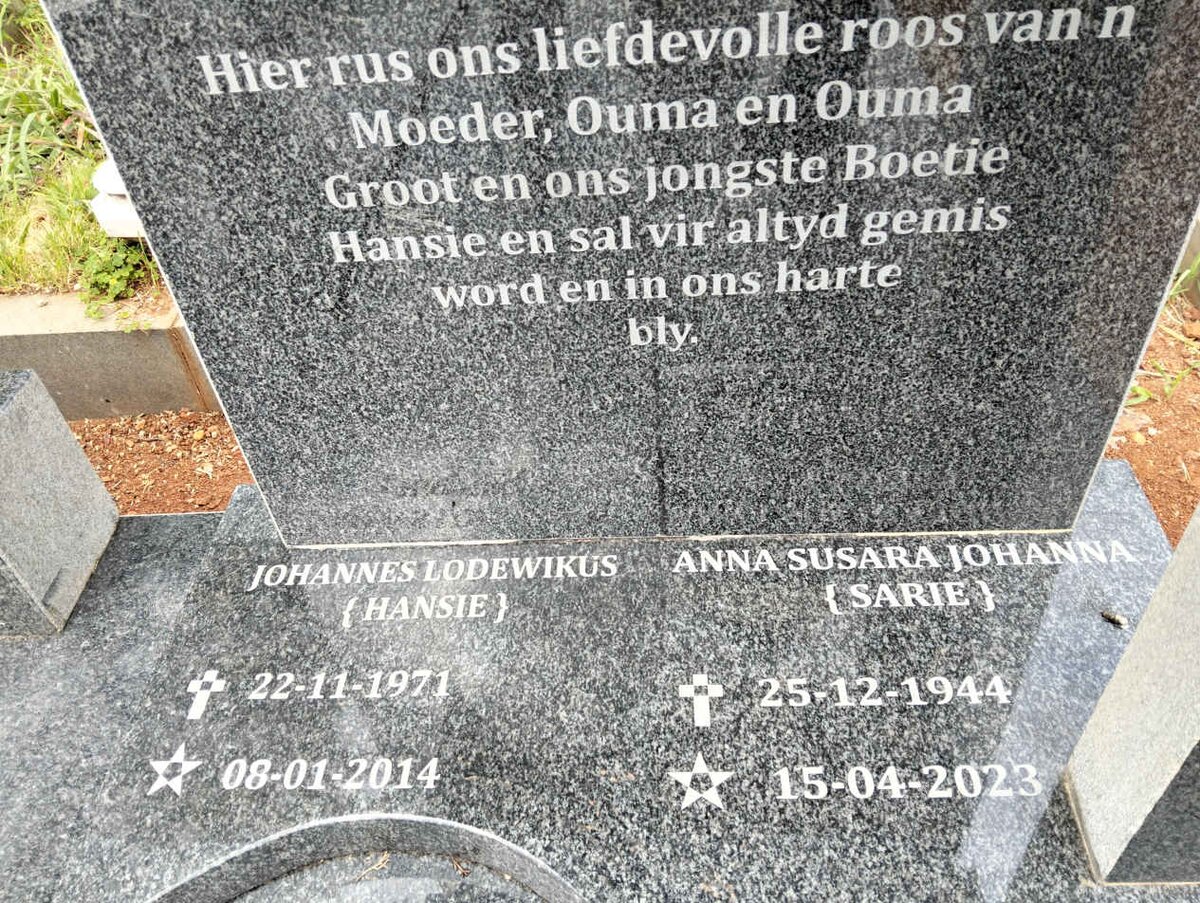 STRYDOM Anna Susara Johanna 1944-2023 :: STRYDOM Johannes Lodewikus 1971-2014 