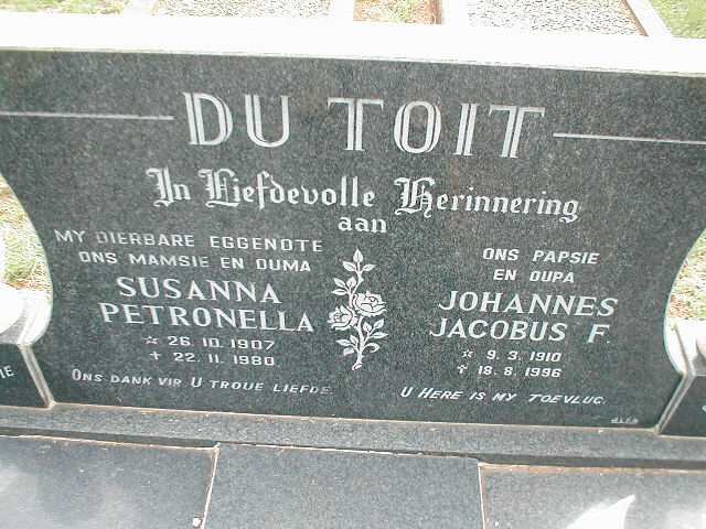 TOIT Johannes Jacobus F., du 1910-1996 &amp; Susanna Petronella 1907-1980