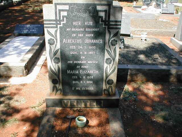 VENTER Albertus Johannes 1900-1967 &amp; Maria Elizabeth 1908-1994