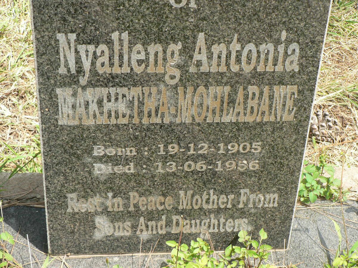 MOHLABANE Nyalleng Antonia, MAKHETHA 1905-1956
