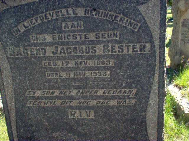 BESTER Barend Jacobus 1909-1933