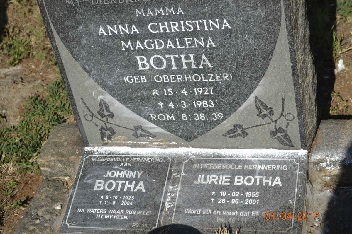 BOTHA Johnny 1925-2004 :: BOTHA Anna Christina Magdalena nee OBERHOLZER 1927-1983
