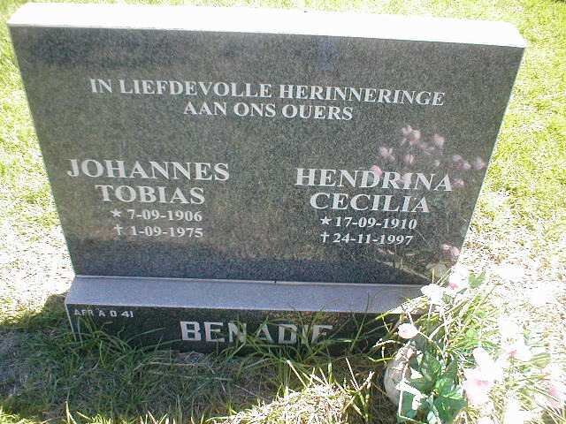 BENADIE Johannes Tobias 1906-1975 &amp; Hendrina Cecilia 1910-1997