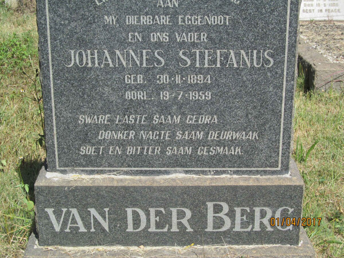 BERG Johannes Stefanus, van der 1894-1959