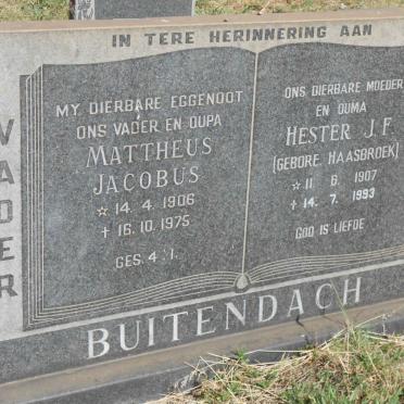 BUITENDACH Mattheus Jacobus 1906-1975 &amp; Hester J.F. HAASBROEK 1907-1993