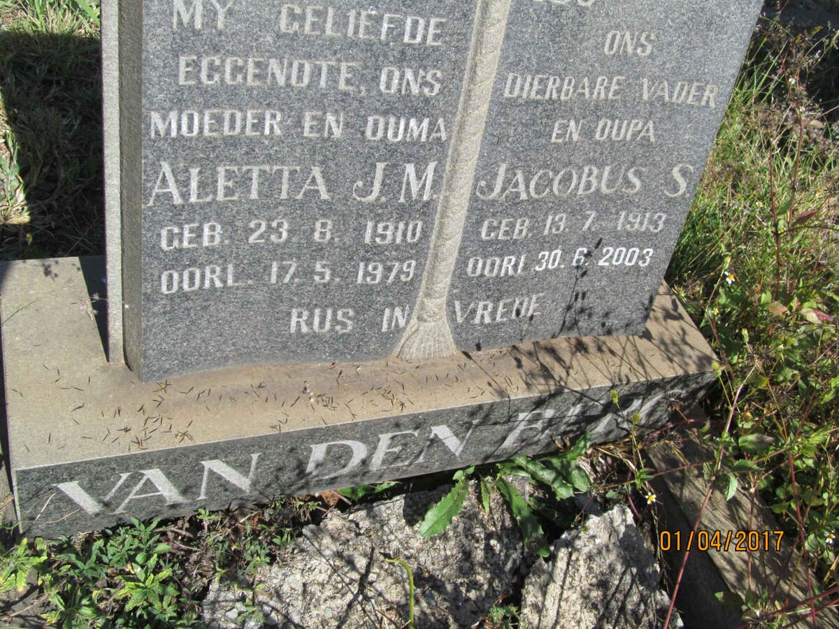 BERG Jacobus S., van den 1913-2002 &amp; Aletta J.M. 1910-1979