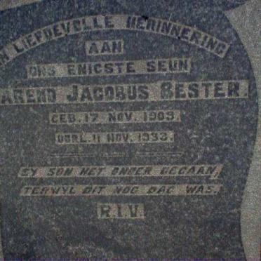 BESTER Barend Jacobus 1909-1933