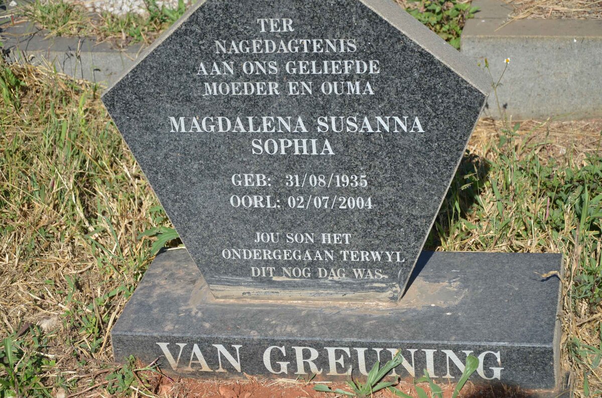GREUNING Magdalena Susanna Sophia, van 1935-2004