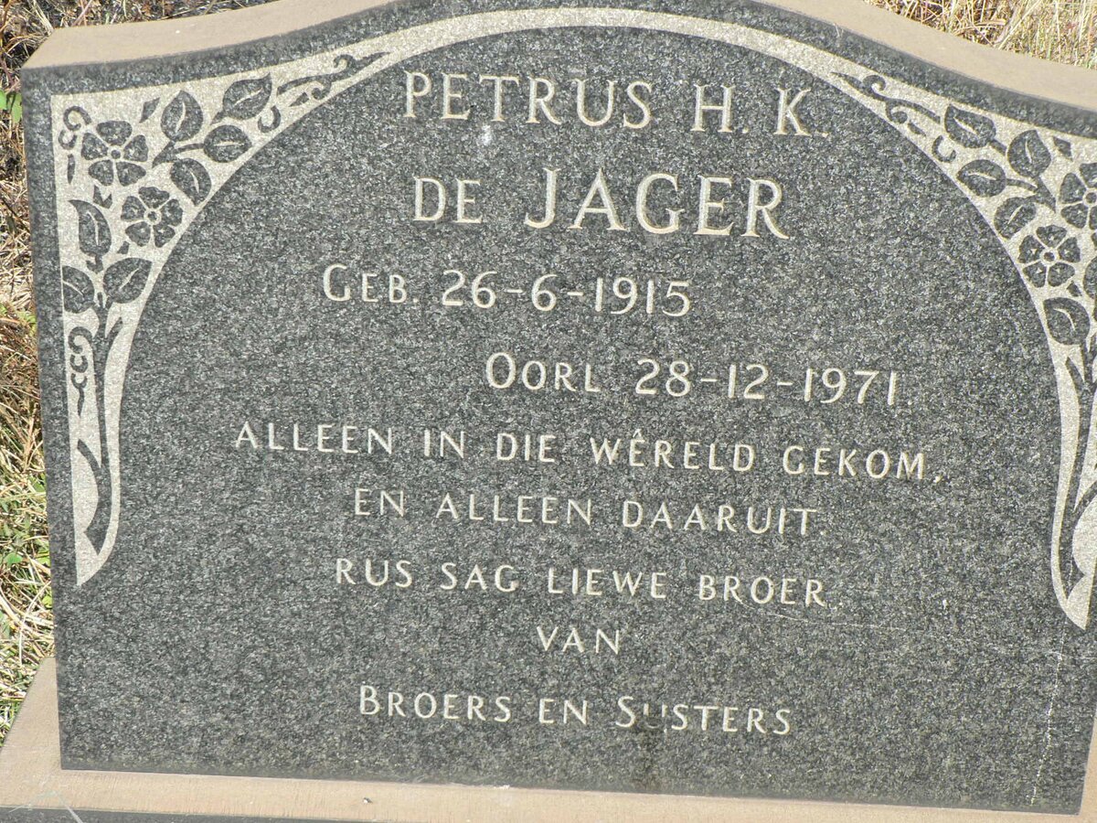 JAGER Petrus H.K., de 1915-1971