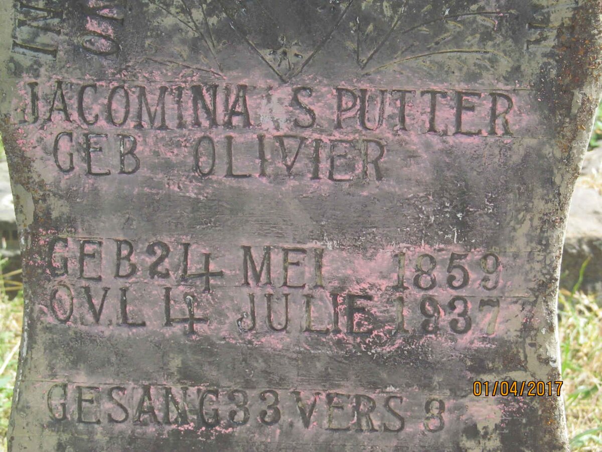 PUTTER Jacomina S. nee OLIVIER 1859-1937