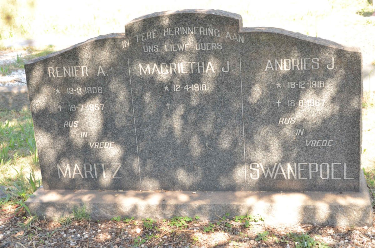 SWANEPOEL Andries J. 1918-1967 &amp; Magrietha J. 1918- :: MARITZ Renier A. 1906-1957