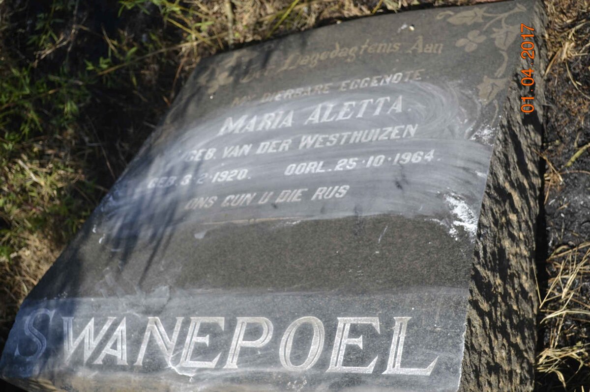SWANEPOEL Maria Aletta nee VAN DER WESTHUIZEN 1920-1964